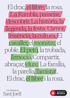 Imagen: Cartel Sant Jordi ayuntamiento de Barcelona. Autor: Bakoom Studio